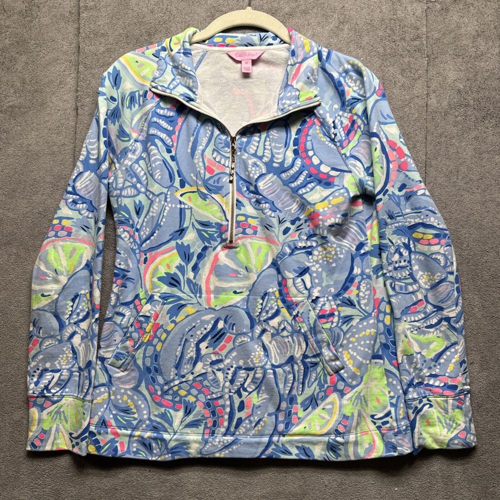 Lilly Pulitzer Skipper Popover 1/4 Zip XS Blue Peri Pinch Pinch Pullover UPF 50+